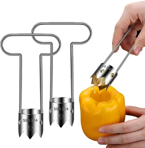 Miniatura 8 de Runsgo Descorazonador de semillas de pimiento rojo, descorazonador de frutas de acero inoxidable 2024, para verduras y frutas (1 unidad)