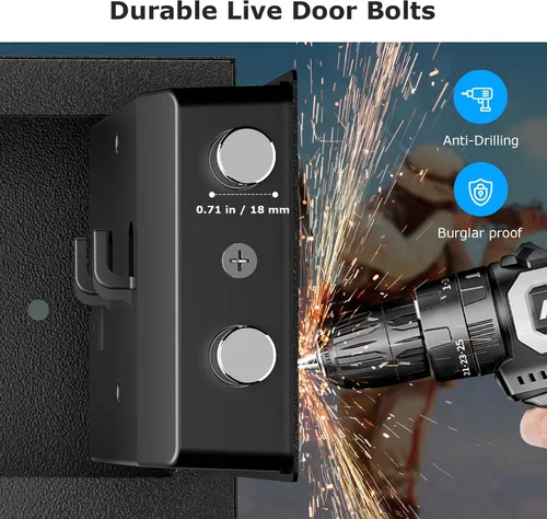 Miniatura 6 de Bonsaii caja fuerte con teclado electrónico, caja de seguridad de acero con llave, 0.23 pies cúbicos, 9.06 pulgadas de ancho x 6.69 pulgadas