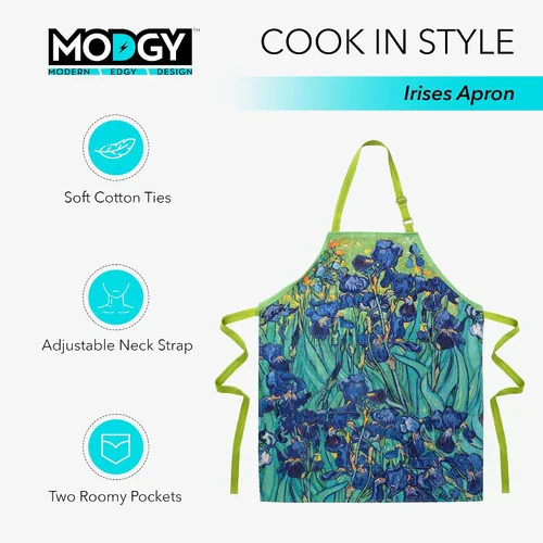 Miniatura 4 de MODGY Delantal con bolsillos para mujer, algodón, hornear, cocinar, Van Gogh Irises