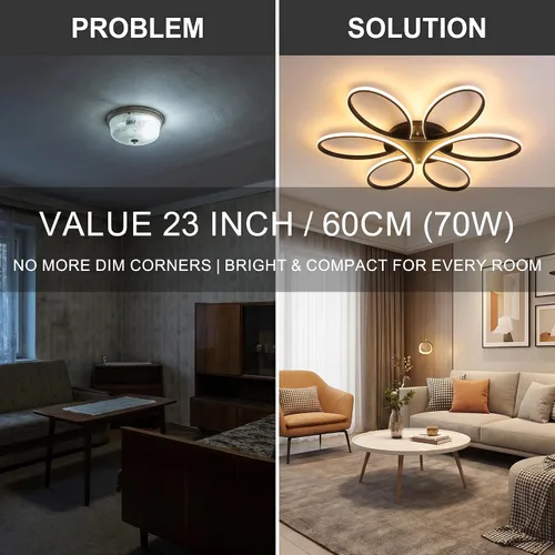 Miniatura 5 de Moderna lámpara LED de techo, 23 pulgadas, 70 W, con control remoto/aplicación, lámpara de montaje empotrado regulable para sala de estar, comedor