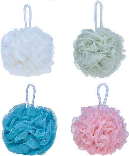 Miniatura 6 de Mesh Pouf Bath Sponge Exfoliating Shower Ball Pom Cleaning Accessory Blanco