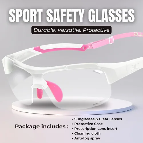Miniatura 3 de BLUE CUT Sports Safety Goggles Interchangeable Sun Lens Anti Fog UV Protection Indoor Outdoor Pickleball Cycling Basketball Blanco/Rosa