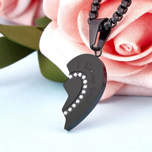 Miniatura 5 de Wolentty Pareja para él y ella collares de corazón roto colgantes con incrustaciones de piedra de circonio regalo de joyería para el día de San