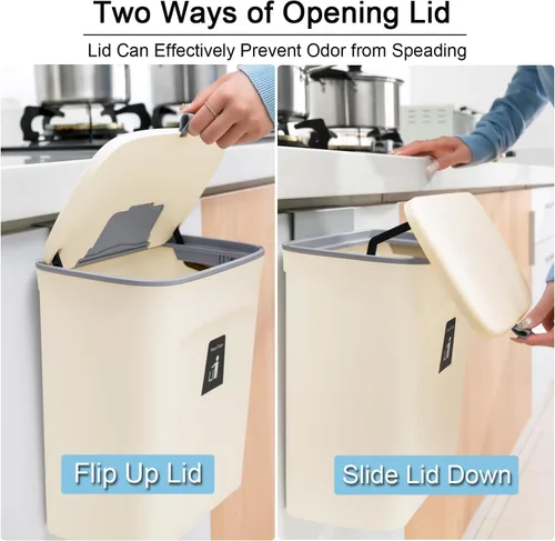 Miniatura 3 de Tiyafuro Cubo de compost de cocina de 2.4 galones para encimera o debajo del fregadero, cubo de basura pequeño colgante con tapa para armario, baño