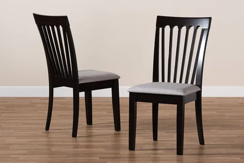 Miniatura 8 de Baxton Studio Minette - Juego de sillas de comedor de 2 piezas, tela gris tapizada con madera con acabado marrón expreso Gris/Café Espresso