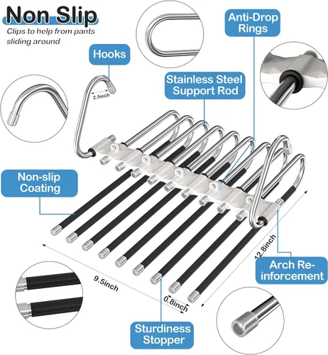 Miniatura 4 de Perchas para pantalones de 9 niveles que ahorran espacio, paquete de 2 organizadores multifuncionales de acero inoxidable para armario para Blanco