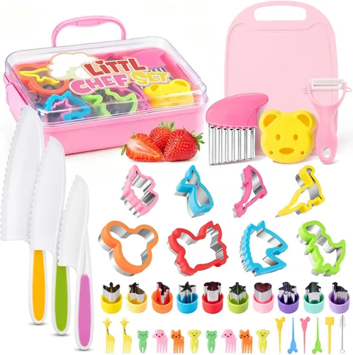 Miniatura 12 de 37 piezas de juegos de cocina para niños reales, juego de regalo de cocina y horneado para niños con estuche de almacenamiento, temporizador
