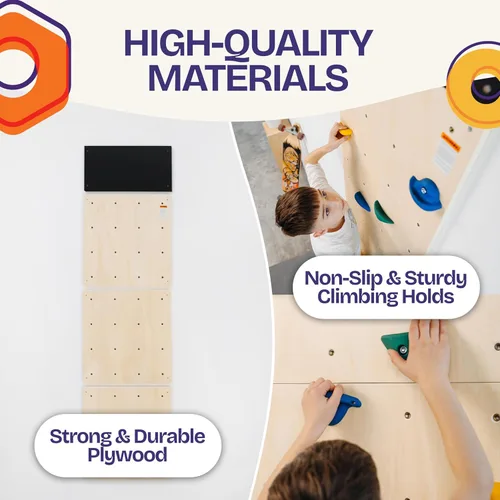Miniatura 5 de ComfyBumpy Pared de escalada en roca para niños Juego de gimnasio para juegos de interior con pizarra de dibujo y 12 soportes antideslizantes