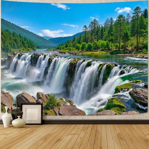 Miniatura 35 de Zussun Tapiz de Bosque Natural de Montaña Tapiz Verde de Pino Luz Solar Selva para Dormitorio Estético Planta Paisaje de Montaña Tapices Pequeños