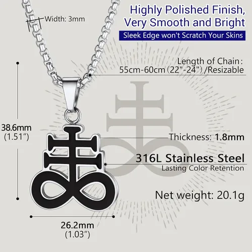 Miniatura 89 de PROSTEEL Satanic Jewelry Upside Down Cross Necklace for Men Women, 316L Stainless Steel/925 Sterling Silver Inverted Cross/Leviathan Cross Pendant