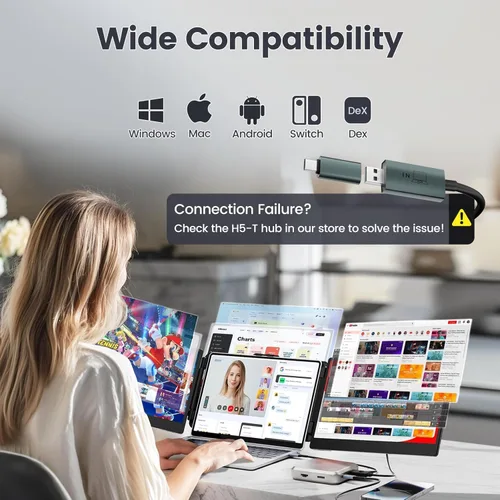 Miniatura 4 de Teamgee Extensor de pantalla para portátil de 14 pulgadas, FHD 1080P IPS triple monitor portátil para portátil de 13 a 17 pulgadas (diagonal)