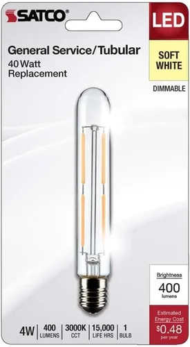 Miniatura 2 de Satco Bombilla de salida tubular con base de tornillo intermedia 21860-4T6.5/LED/CL/930/120V/E17/1CD (S21860)