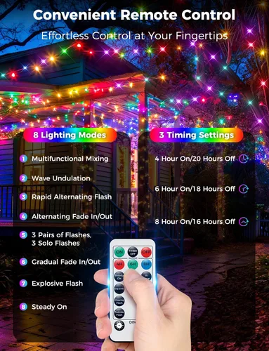 Miniatura 4 de Brightever Luces LED para árbol de Navidad, 900 bombillas de 295 pies, luz de Navidad exterior enchufable con control remoto, 8 modos