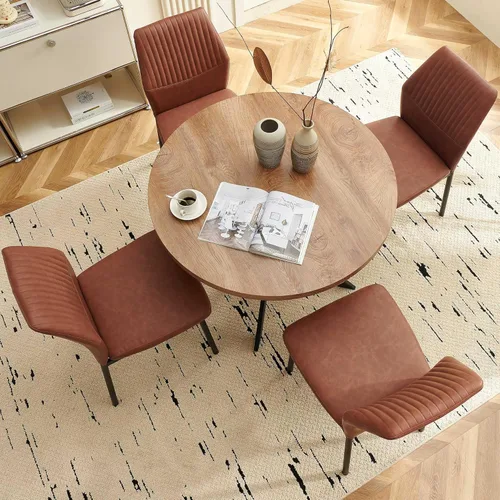 Miniatura 5 de Juego de mesa de comedor redonda de 37 pulgadas para 4, juego de café pequeño moderno de mediados de siglo para comedor, cocina y apartamento