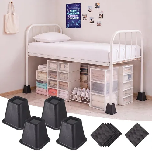 Novabright Paquete de 4 elevadores de cama para dormitorio universitario de 6 pulgadas, extensores de cama de plástico extra resistentes, apilables,