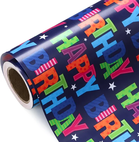 Miniatura 16 de WRAPAHOLIC Papel de regalo reversible, mini rollo, 17 pulgadas x 33 pies, diseño de mármol azul con rayas para cumpleaños, vacaciones, bodas, baby