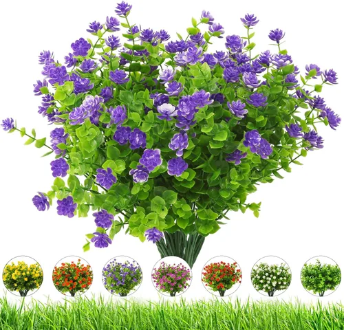 Miniatura 11 de Flores artificiales para exteriores, 8 paquetes de flores falsas resistentes a los rayos UV, flores sintéticas de plástico para exteriores, plantas