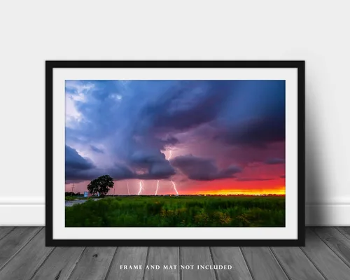 Miniatura 3 de Storm Photography Print (Not Framed) Picture of Multiple Lightning Strikes at Sunset on Stormy Summer Evening in Oklahoma Weather Wall Art Nature