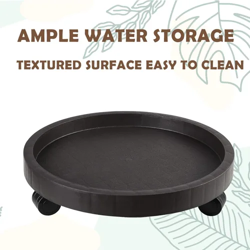 Miniatura 3 de Organizador de macetas de 15.5 pulgadas con ruedas, soporte de ruedas resistente para plantas en maceta, bandeja de base redonda con ruedas, soporte