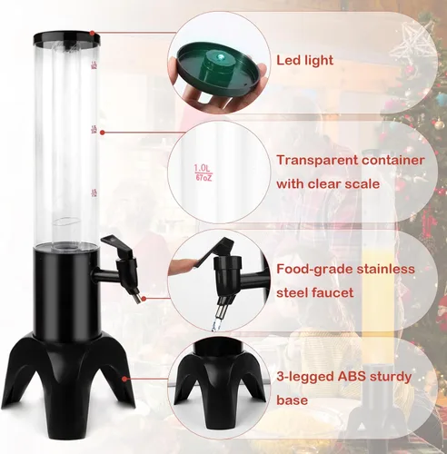 Miniatura 6 de Dispensador de cerveza Margarita Tower, dispensador de torre de mimosa de 50 onzas con tubo de hielo y luz LED, dispensador de torre de bebidas