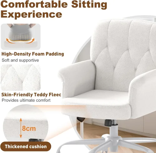 Miniatura 2 de Comfy - Silla de escritorio para oficina en casa, silla de tocador tapizada con ruedas y brazos, moderno asiento giratorio ajustable