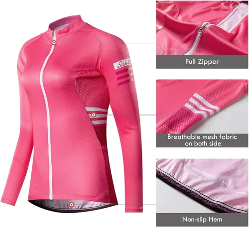 Miniatura 6 de Santic Camiseta de ciclismo de manga larga para mujer, chaqueta de bicicleta con bolsillos