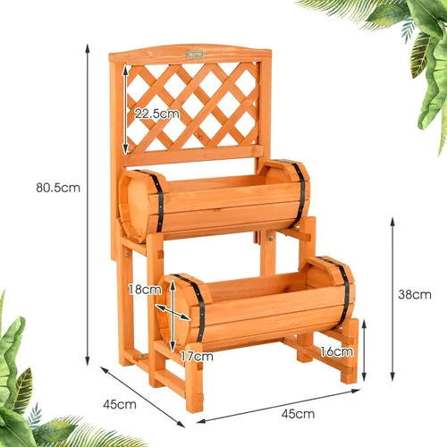 Miniatura 9 de S AFSTAR Cama de jardín elevada de 2 niveles con enrejado, maceta de madera con enrejado de diamante, maceta elevada para plantas trepadoras de vid