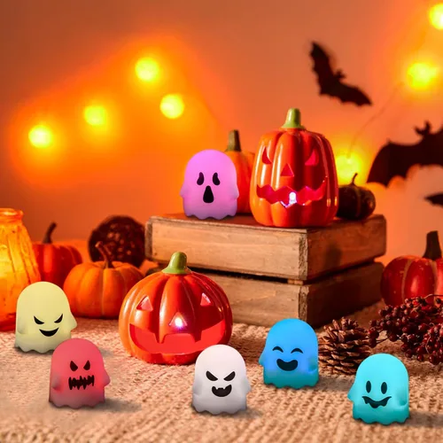 Miniatura 6 de Wondise Velas parpadeantes sin llama de Halloween con control remoto y temporizador, velas de té que cambian de color, velas LED espeluznantes