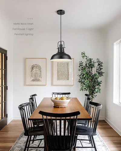 Miniatura 6 de zeyu Lámpara colgante industrial de 1 luz, lámpara colgante de 11 pulgadas para isla de cocina, pantalla de cúpula de metal en acabado negro mate