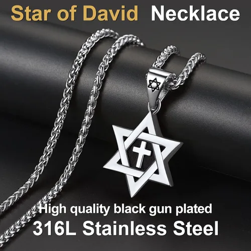 Miniatura 4 de ChainsPro Collar de estrella de David para hombre, oro de 18 quilates, acero inoxidable, negro (caja de regalo)