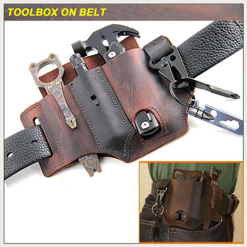 Miniatura 5 de Funda multiherramienta para cinturón organizador de bolsillo EDC de cuero por LIPOUD