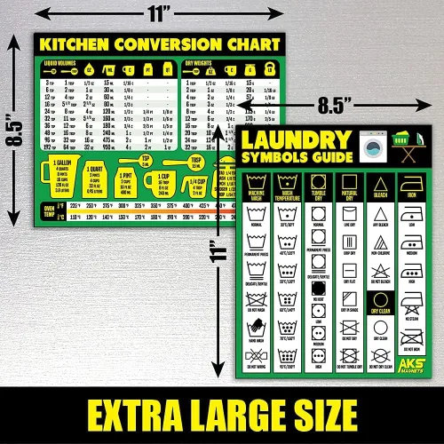 Miniatura 6 de Guía de símbolos de lavandería y tabla de conversión de cocina, paquete combinado de imanes – Extra grande fácil de leer 11 x 8.5 pulgadas, hojas