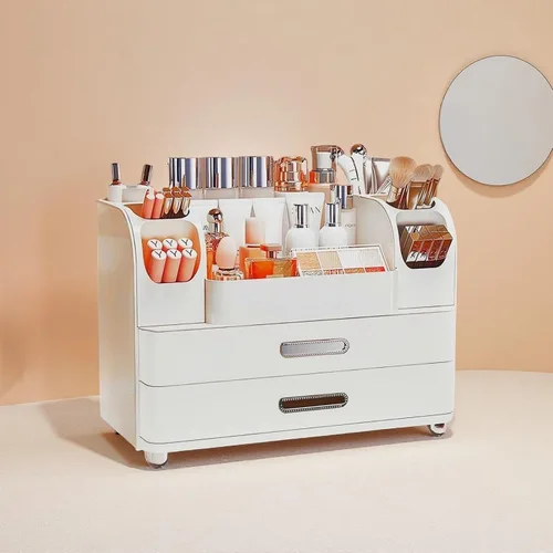 Miniatura 3 de Organizador de maquillaje con cajones para tocador, organizador de encimera de baño con soporte para brochas, organizador de almacenamiento