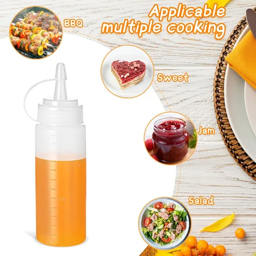 Miniatura 4 de 60 botellas de plástico de 4 onzas para apretar condimentos, botellas pequeñas para cocinar con tapas giratorias, botellas transparentes de salsa