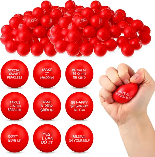 Shappy 72 bolas inspiradoras para aliviar el estrés, bolas motivacionales de poliuretano a granel para adultos, terapia pequeña, juguetes para Rojo