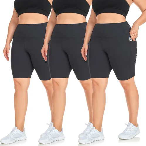 Hi Clasmix Paquete de 3 pantalones cortos de ciclismo de talla grande para mujer (1X-4X), cintura alta, no se transparentan, pantalones cortos de