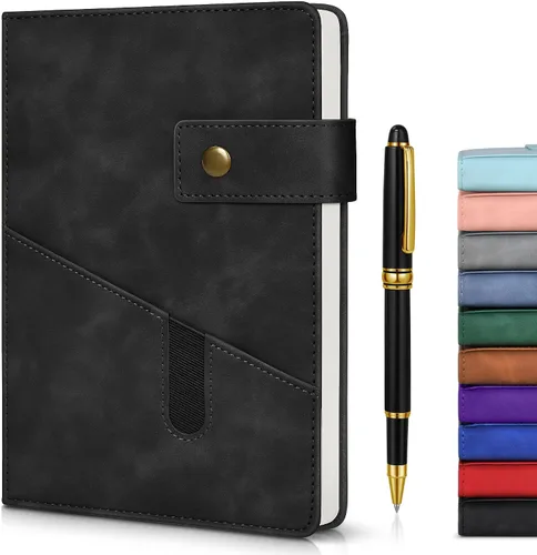 Miniatura 15 de vfaejll Cuaderno de cuero rayado azul A5 para hombres y mujeres, 5.9" X 8.4" Cuaderno diario personalizado de tapa dura con bolígrafo, 200 páginas