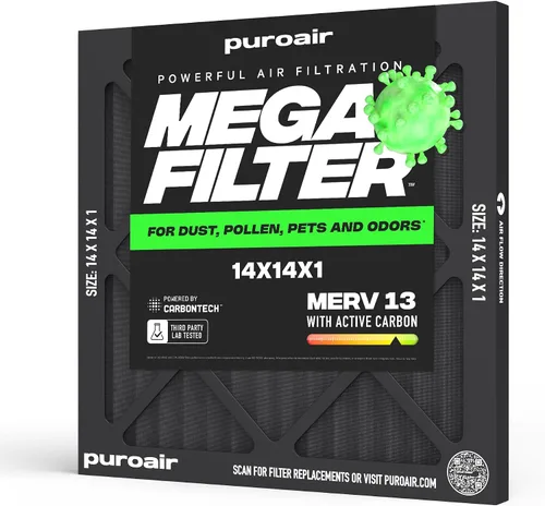 Miniatura 14 de PuroAir Filtro Mega - Filtro de aire de 12x12x1 MERV 13 para el hogar con carbón activado - Filtros alérgenos, caspa de mascotas, humo, polvo