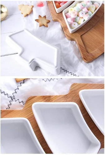 Miniatura 8 de Juego de bandejas para aperitivos de 10.8 pulgadas, platos de postre de árbol de Navidad, plato de aperitivos, 3 platos de porcelana blanca