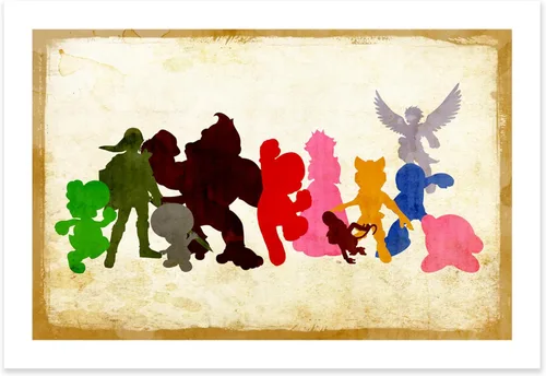 CultClassicPosters Super Smash Bros - Impresión artística de Nintendo All‑Stars – Póster minimalista hecho a mano de 13 × 19 con personajes icónicos