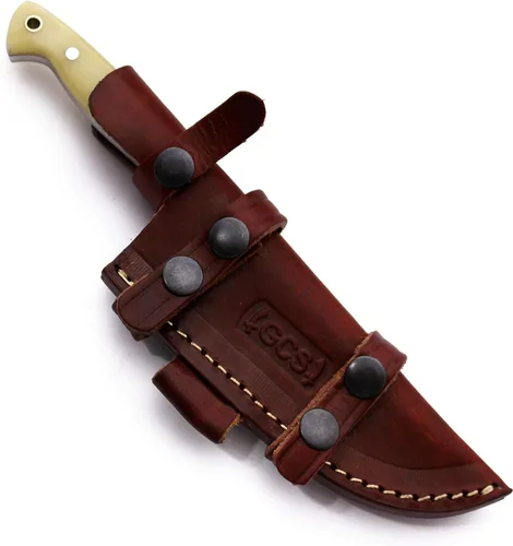 Miniatura 5 de Cuchillo de chef de acero con mango de hueso hecho a mano GCS D2 con funda de cuero, hoja de espiga completa diseñada para caza y EDC GCS 179