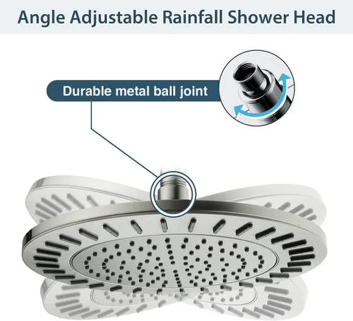 Miniatura 3 de BRIGHT SHOWERS Cabezal de ducha de lluvia, cabezal de ducha de cascada de alta presión de 9 pulgadas con ángulo ajustable y boquillas de silicona