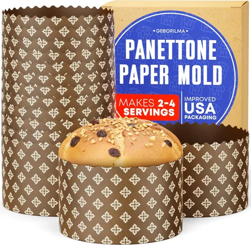 Miniatura 12 de Molde de papel para panettone premium mediano - 18 oz Molde desechable para panettone de 5 pulgadas 500 g - 12 unidades de formas para hornear paska