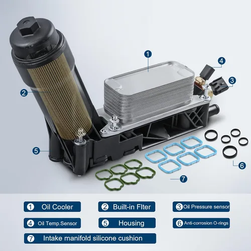 Miniatura 2 de MOSTPLUS Conjunto de adaptador de carcasa de filtro de enfriador de aceite de motor 5184294AE compatible con motor 2011 2012 2013 Dodge Jeep