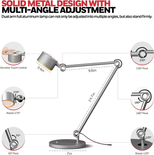 Miniatura 4 de Honeywell Lámpara LED de escritorio, 01A Sunturalux luz de escritorio para oficina en casa, 4000 K regulable para el cuidado de los ojos, lámpara