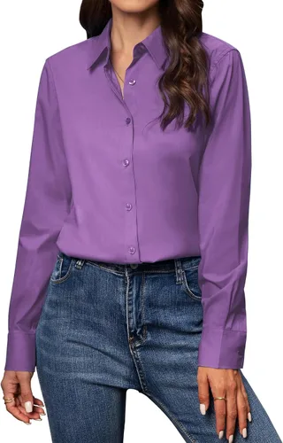 Miniatura 21 de Gleeivy Camisas con botones para mujer de ajuste clásico, camisa de vestir, camisa de trabajo, de negocios, casual, de manga larga, blusa, tops A