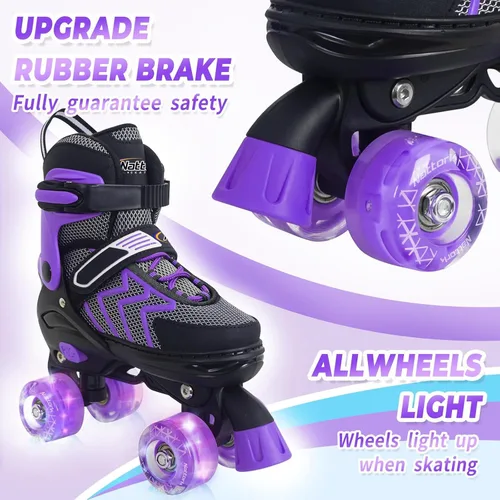 Miniatura 4 de Nattork Patines de ruedas para niños y niñas, patines ajustables de 4 tamaños con ruedas iluminadas para adolescentes, principiantes, deportes al