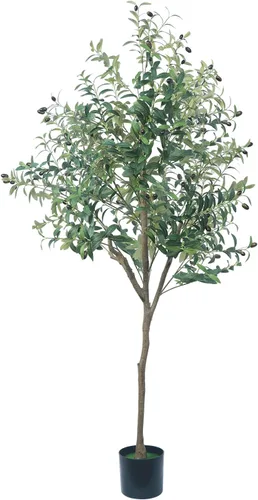 Miniatura 11 de Árbol de olivo artificial, planta de olivo sintético de 4.9 pies con maceta negra, árbol grande de seda sintética en maceta, planta de olivo