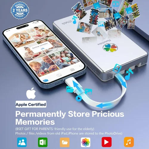 Miniatura 2 de iDiskk APPL-e - Disco duro externo certificado de 2 TB para iPhone, iPad, teléfonos Android, MacBook, Copia de seguridad automática, fotos, videos
