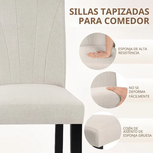 Miniatura 4 de VECELO Parsons - Juego de 6 sillas de comedor tapizadas, tela moderna, patas de madera maciza y respaldo alto, para cocina/sala de estar, color beige